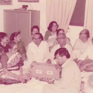 Qawali session by amateurs at the Jafarey residence! Notable literary figures of the time dabbling with qawaali. Seen in the picture are Mukhtar Zaman and his wife, Mannanullah Baig, Jamil Uddin Aali, Mrs Lutfullah and Mrs Amna Mushfiq Khwaja. (Karachi, mid 1980's) Qawali session by amateurs at the Jafarey residence! Notable literary figures of the time dabbling with qawaali. Seen in the picture are Mukhtar Zaman and his wife, Mannanullah Baig, Jamil Uddin Aali, Mrs Lutfullah and Mrs Amna Mushfiq Khwaja. (Karachi, mid 1980's)